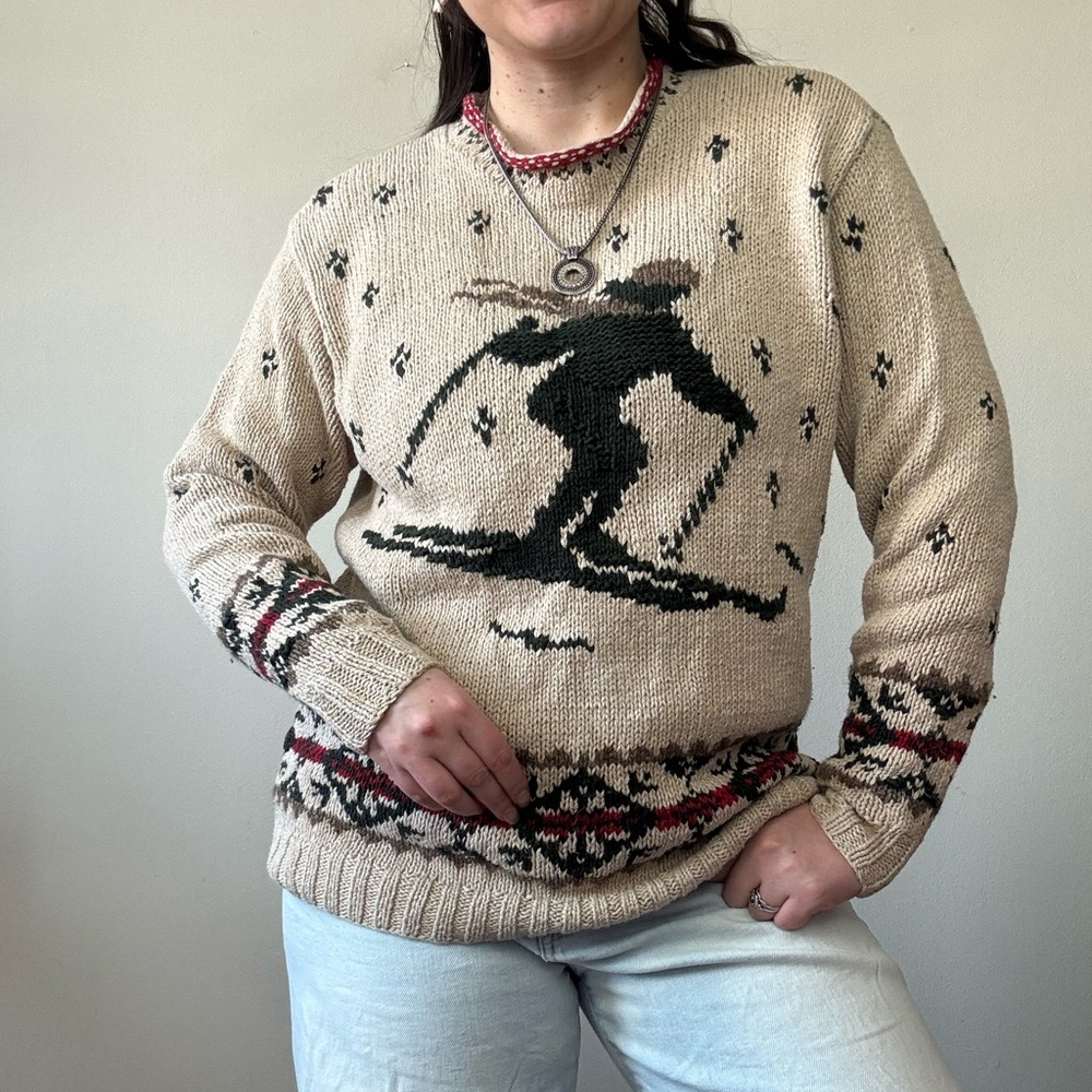 90’s Eddie Bauer Tan Ski Pattern Crewneck Sweater